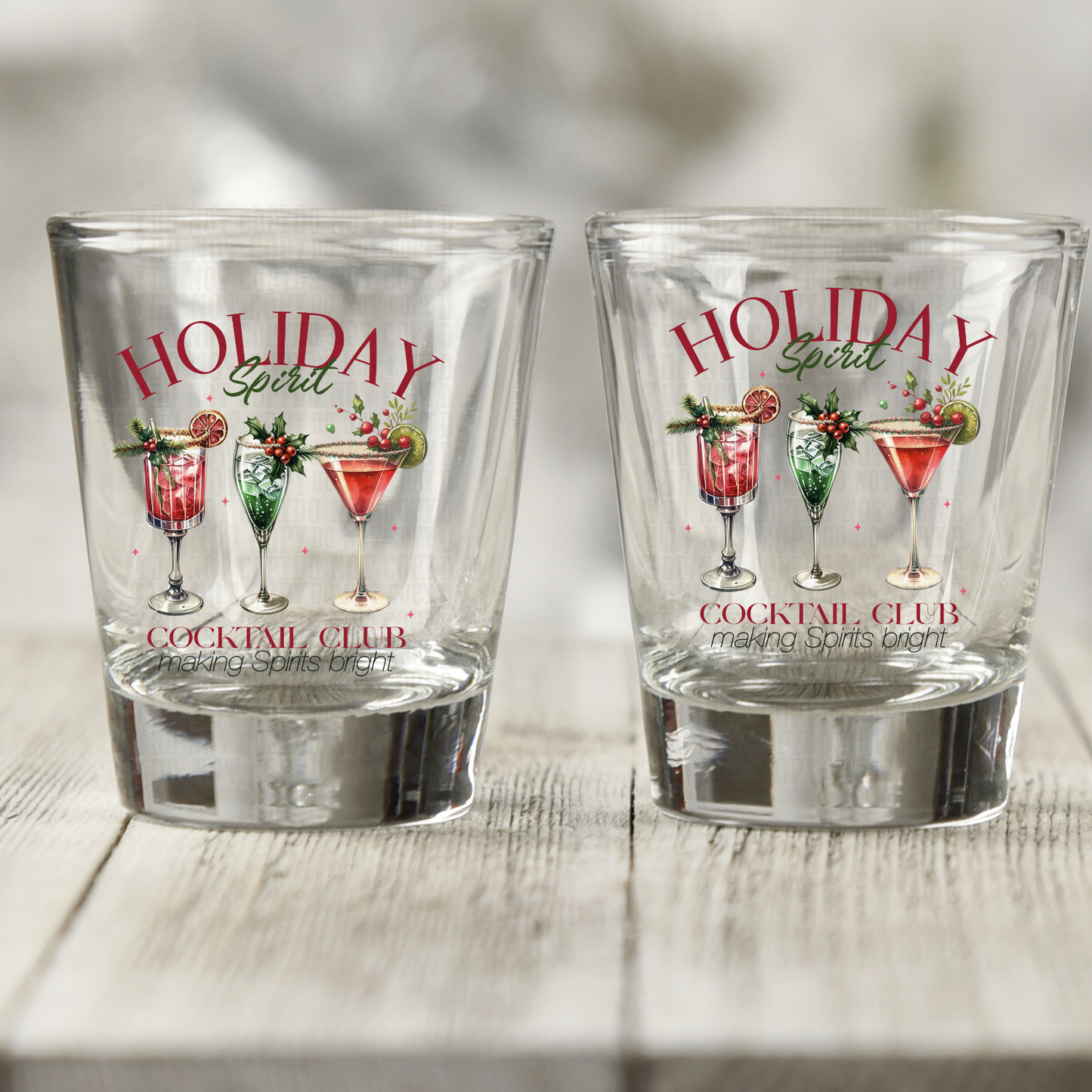 HOLIDAY SPIRIT COCKTAIL CLUB UV DTF SHOT GLASS