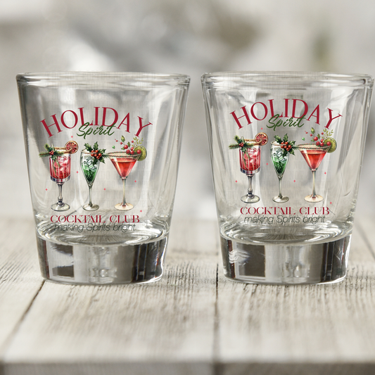HOLIDAY SPIRIT COCKTAIL CLUB UV DTF SHOT GLASS
