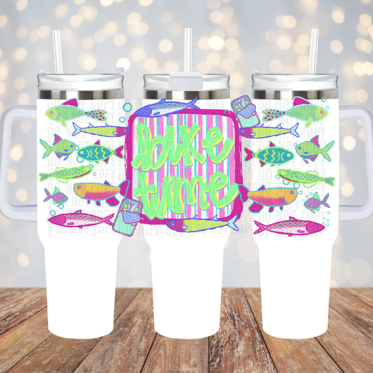 40oz LAKE TIME FISHIES  UV DTF CUP WRAP