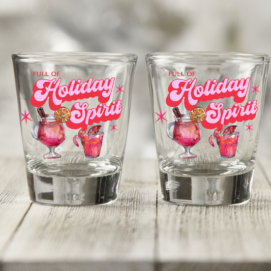 PINK HOLIDAY SPIRITS UV DTF SHOT GLASS
