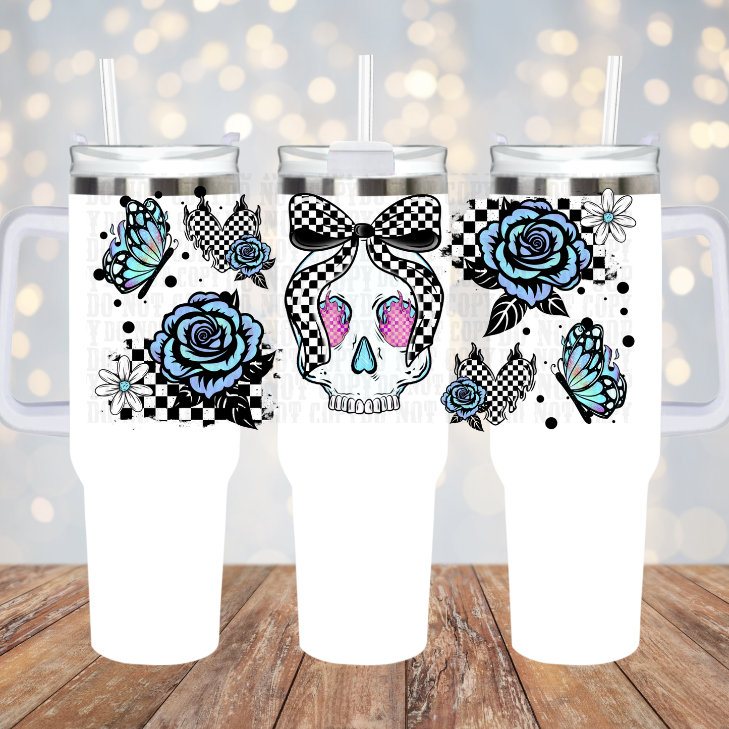 40/50oz FLORAL CHECKER SKELLY  UV DTF CUP WRAP