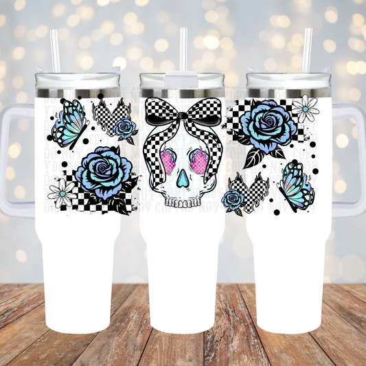 40/50oz FLORAL CHECKER SKELLY UV DTF CUP WRAP