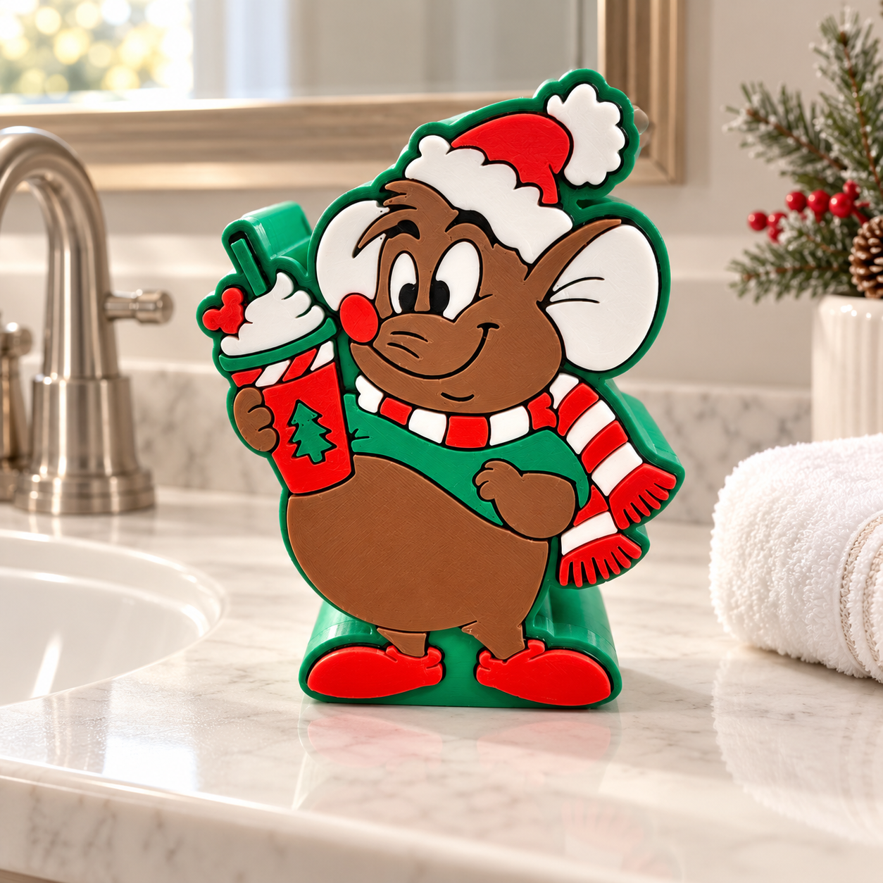 Holiday Rat  Soap Bottle Holder | Pink Christmas Bathroom Decor