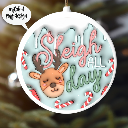 SLEIGH -INFLATED PUFF DESIGN UV DTF ORNAMENT DECAL