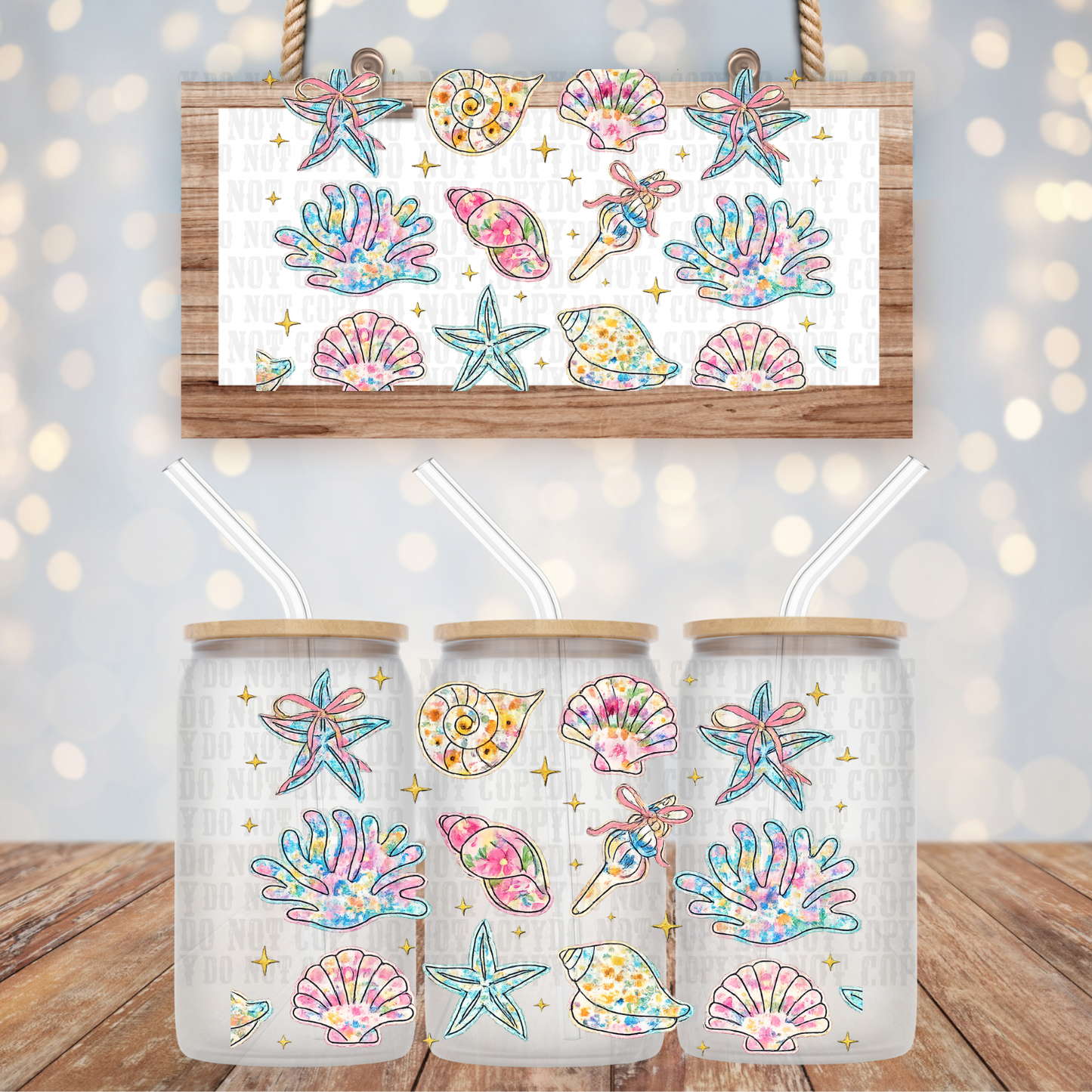 WATERCOLOR SHELLS  UV DTF CUP WRAP