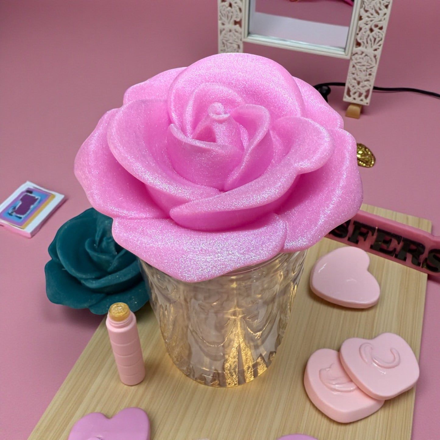 🌹16oz Single Rose Lid Topper – 3D Printed Floral Straw Topper | Tumbler Accessory