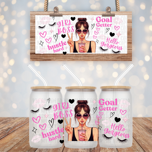 BRUNETTE GIRL BOSS UV DTF CUP WRAP-SHOP EXCLUSIVE