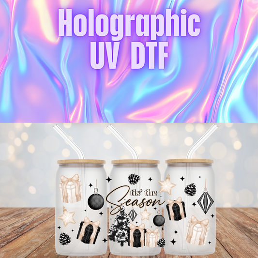 HOLOGRAPHIC TIS THE SEASON UV DTF CUP WRAP
