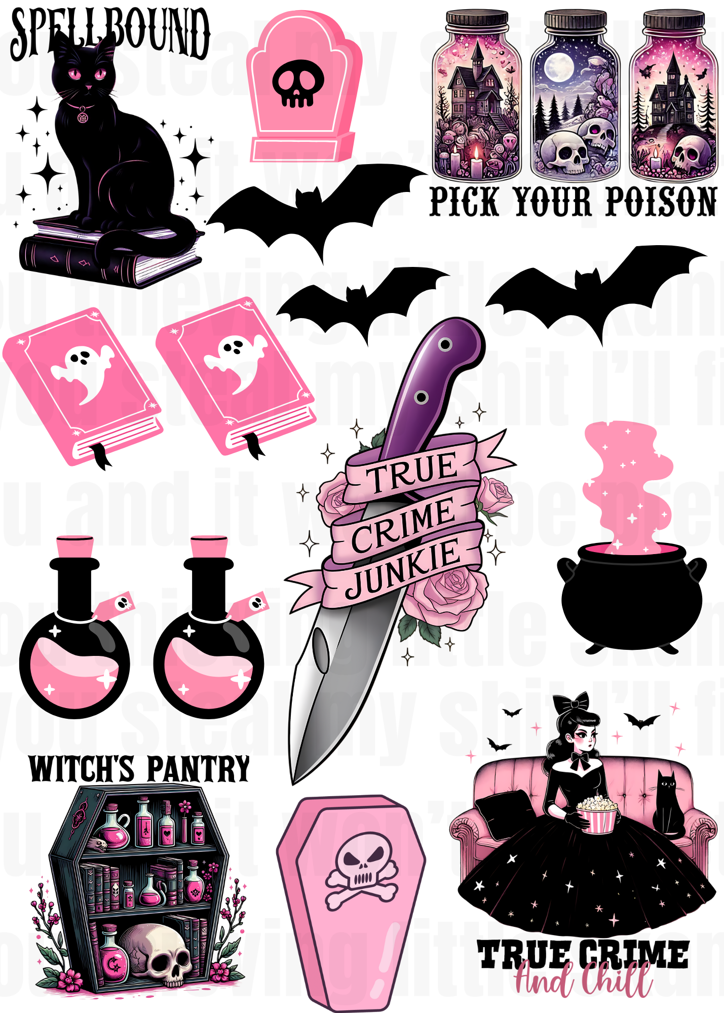 PINK WITCHY UV DTF ELEMENT SHEET -SHOP EXCLUSIVE