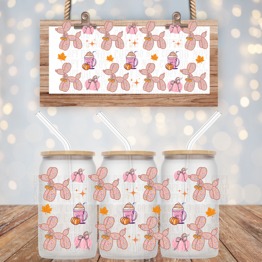 PUMPKIN SPICE BALLOON PUP UV DTF CUP WRAP -SHOP EXCLUSIVE