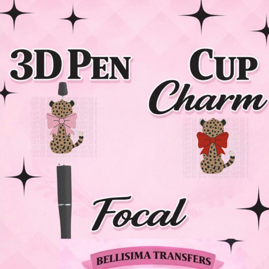 CHEETAH W/ BOW Focal Pen & Cup Charm -Interchangeable Decorative Pen Toppers | Cup Charms