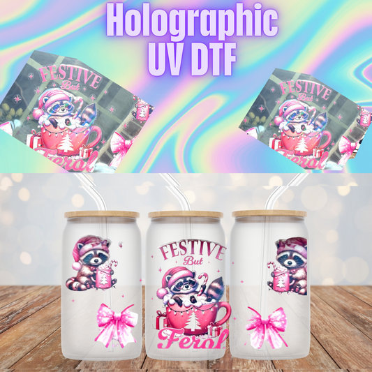 HOLOGRAPHIC FESTIVE AND FERAL UV DTF CUP WRAP