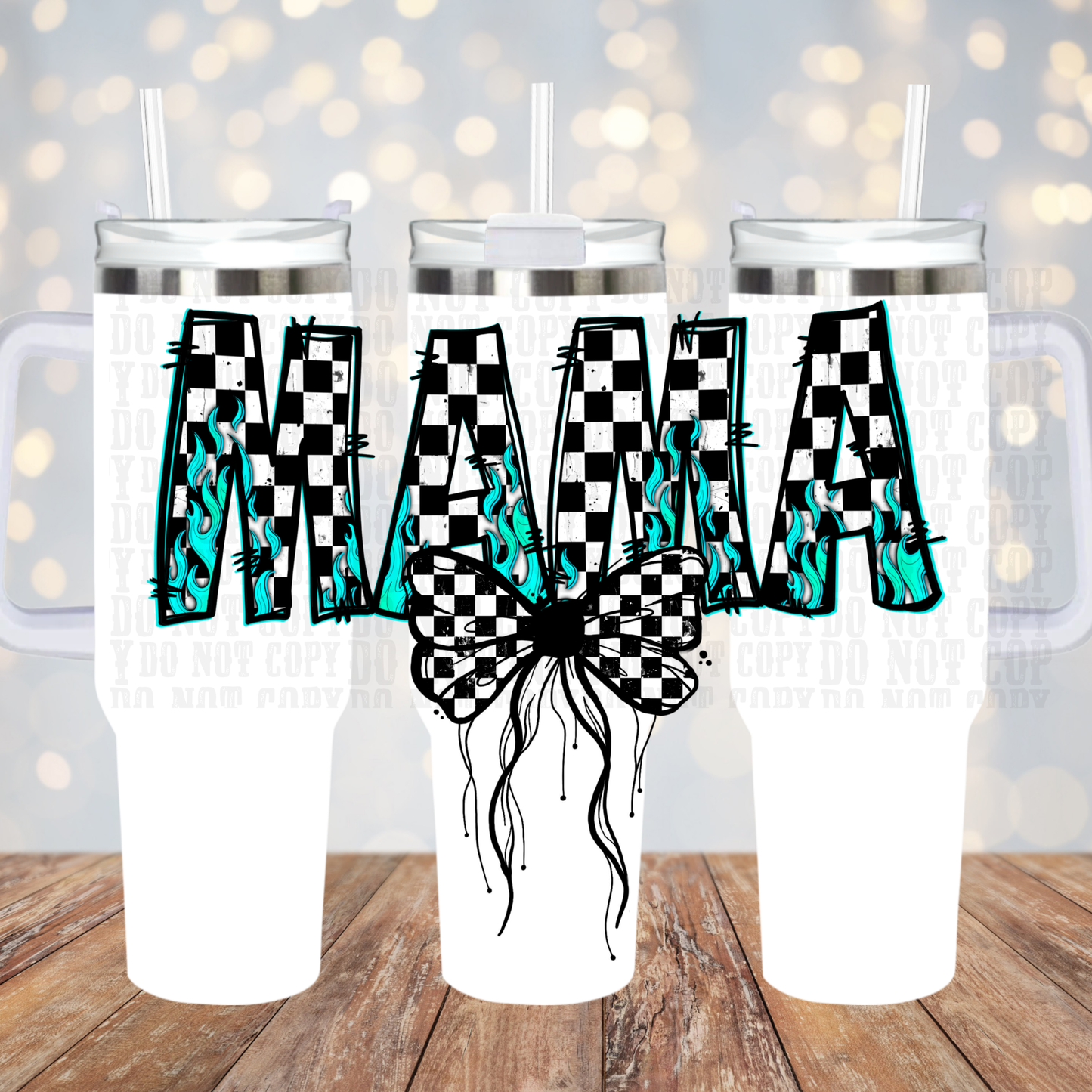 40oz TEAL CHECKER MAMA UV DTF CUP WRAP - SHOP EXCLUSIVE BY CIERA