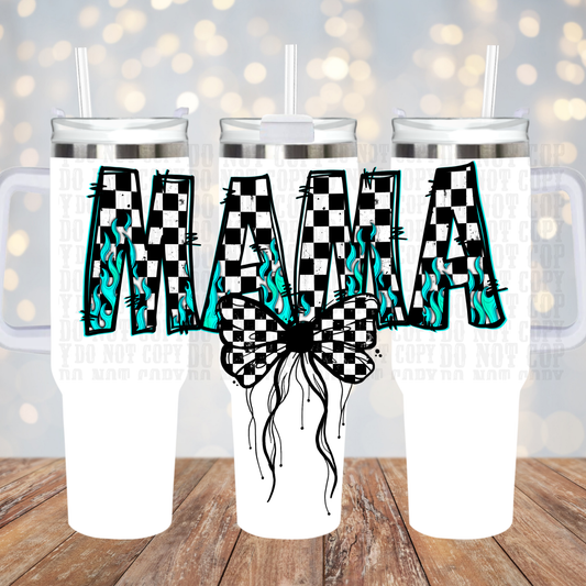40oz TEAL CHECKER MAMA UV DTF CUP WRAP - SHOP EXCLUSIVE BY CIERA
