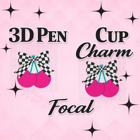 CHECKER CHERRY Focal for Pen & Cup Charms -Interchangeable Decorative Pen Toppers