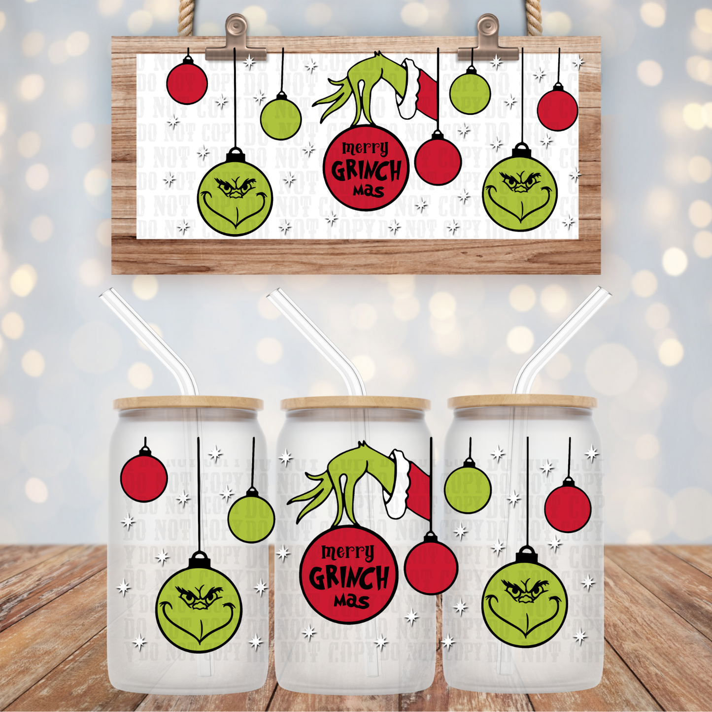 GREEN ORNAMENTS  UV DTF CUP WRAP