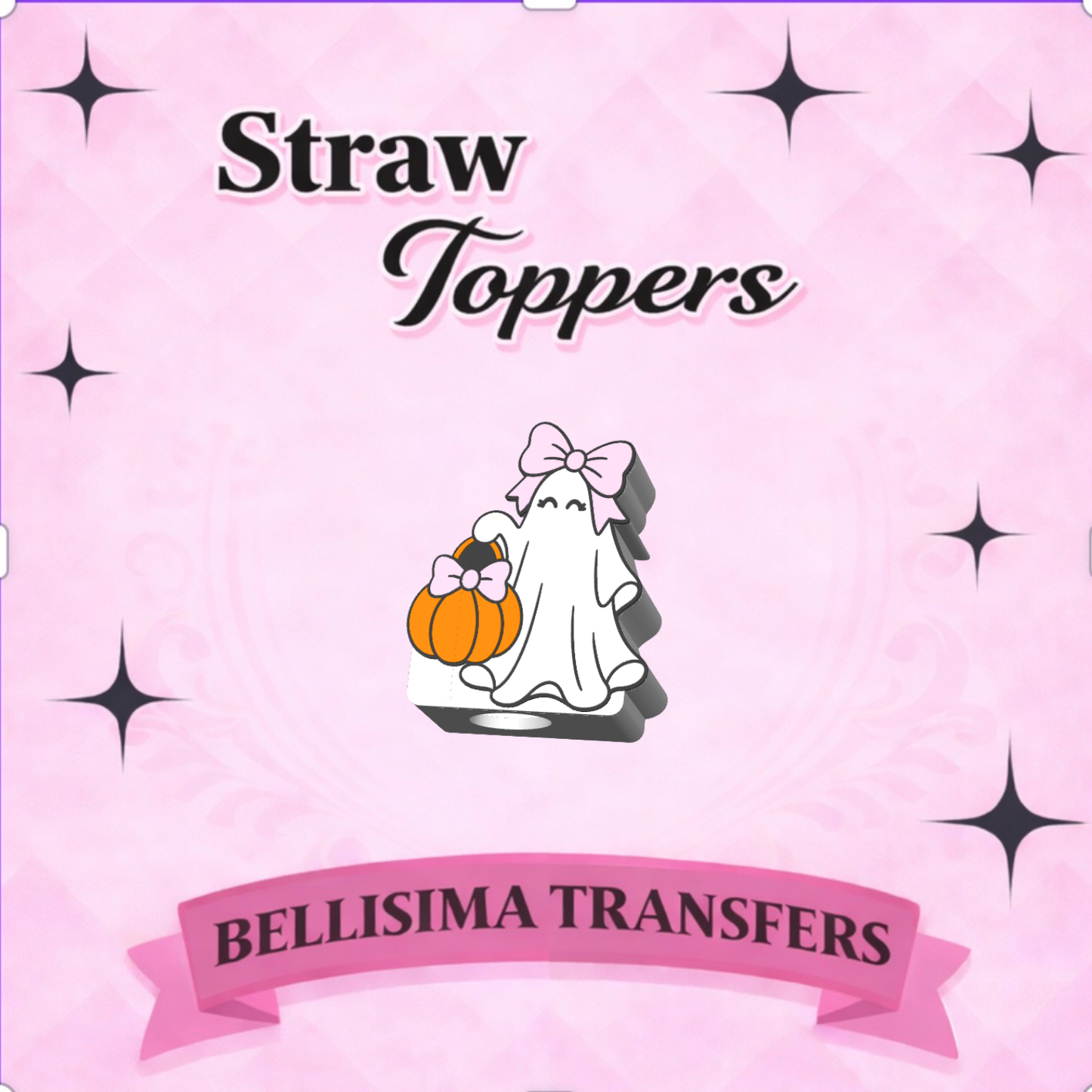 TRICK OR TREAT GHOST STRAW TOPPER STANDARD SIZE OR STANLEY