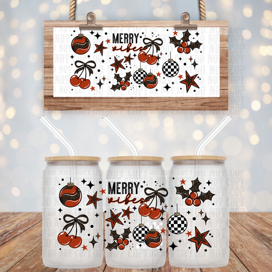 MERRY CHECKERED CHERRIES UV DTF CUP WRAP