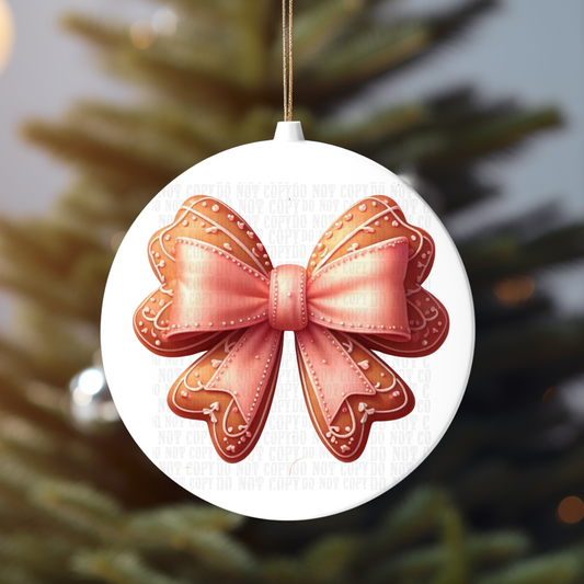 GINGERBREAD COQUETTE BOW ORNAMENT UV DTF DECAL