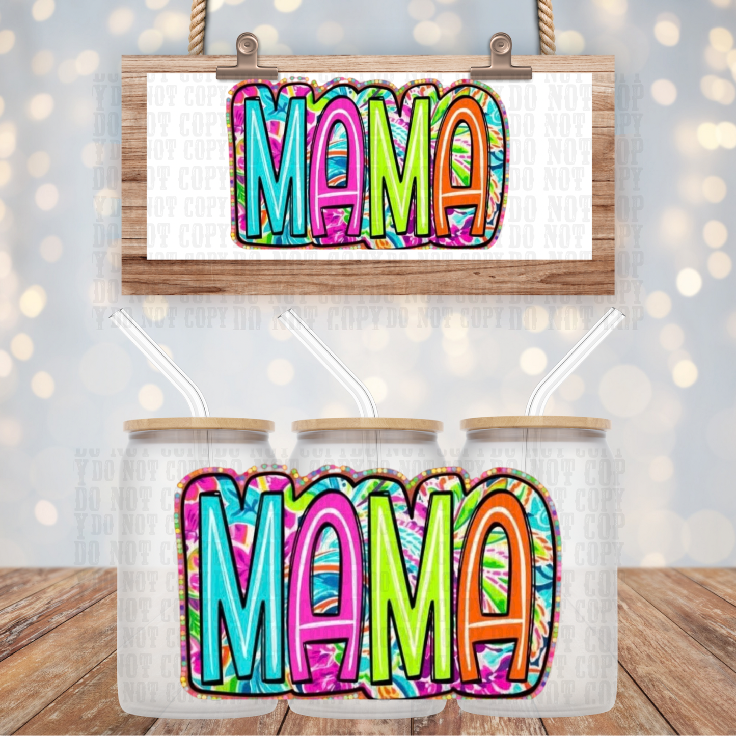 NEON RAINBOW BUBBLE MAMA UV DTF CUP WRAP