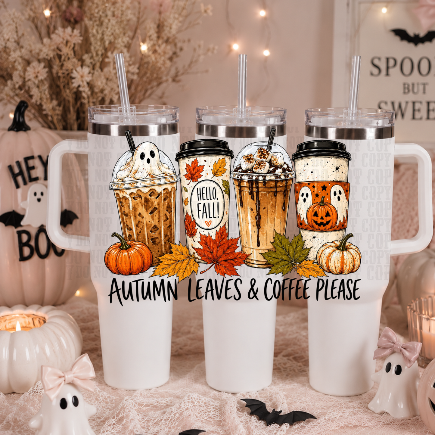 40oz AUTUMN LEAVES AND COFFEE PLEASE UV DTF CUP WRAP - SHOP EXCLUSIVE BY CIERA