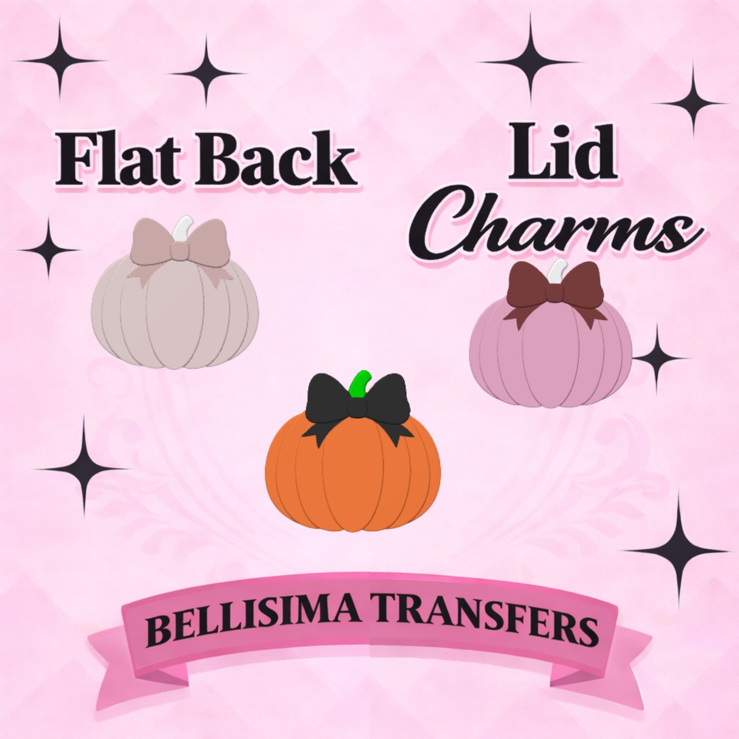 BOW PUPMKIN  Flat Back Lid Charms