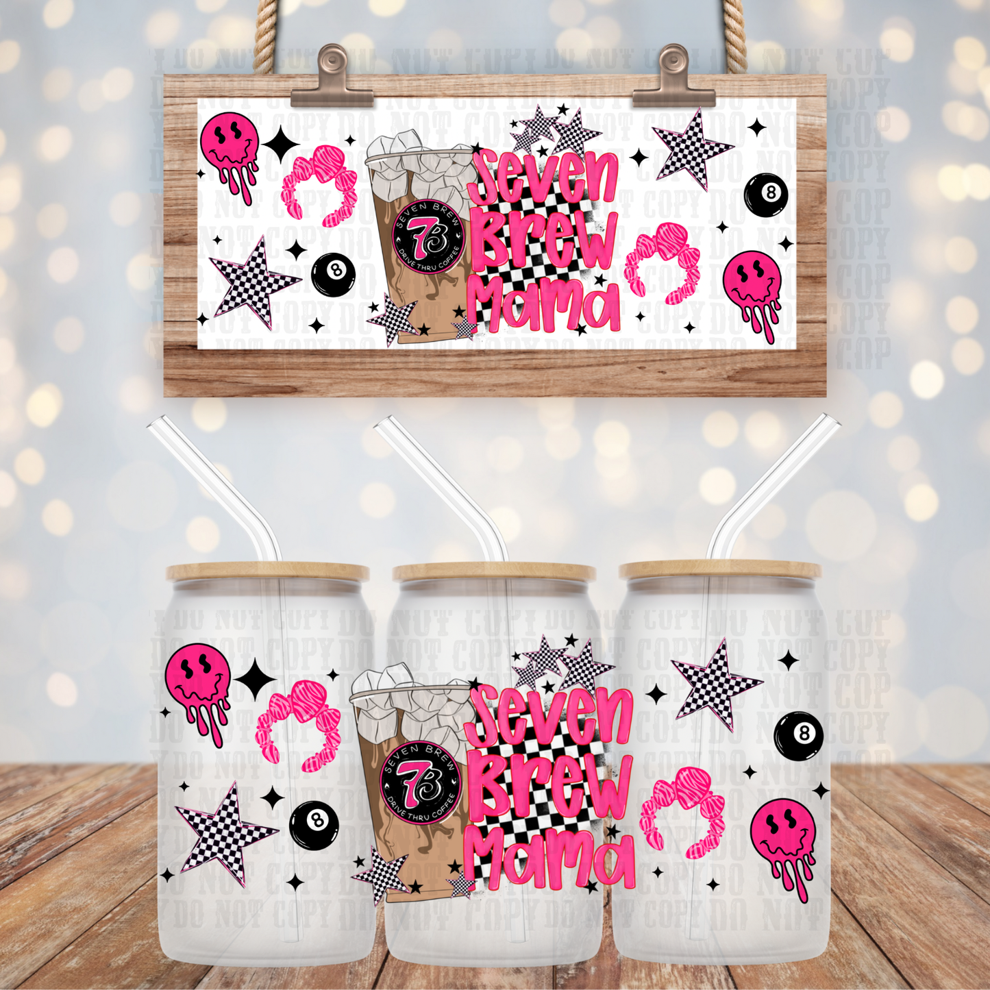 7 BREW MAMA CHECKER UV DTF CUP WRAP