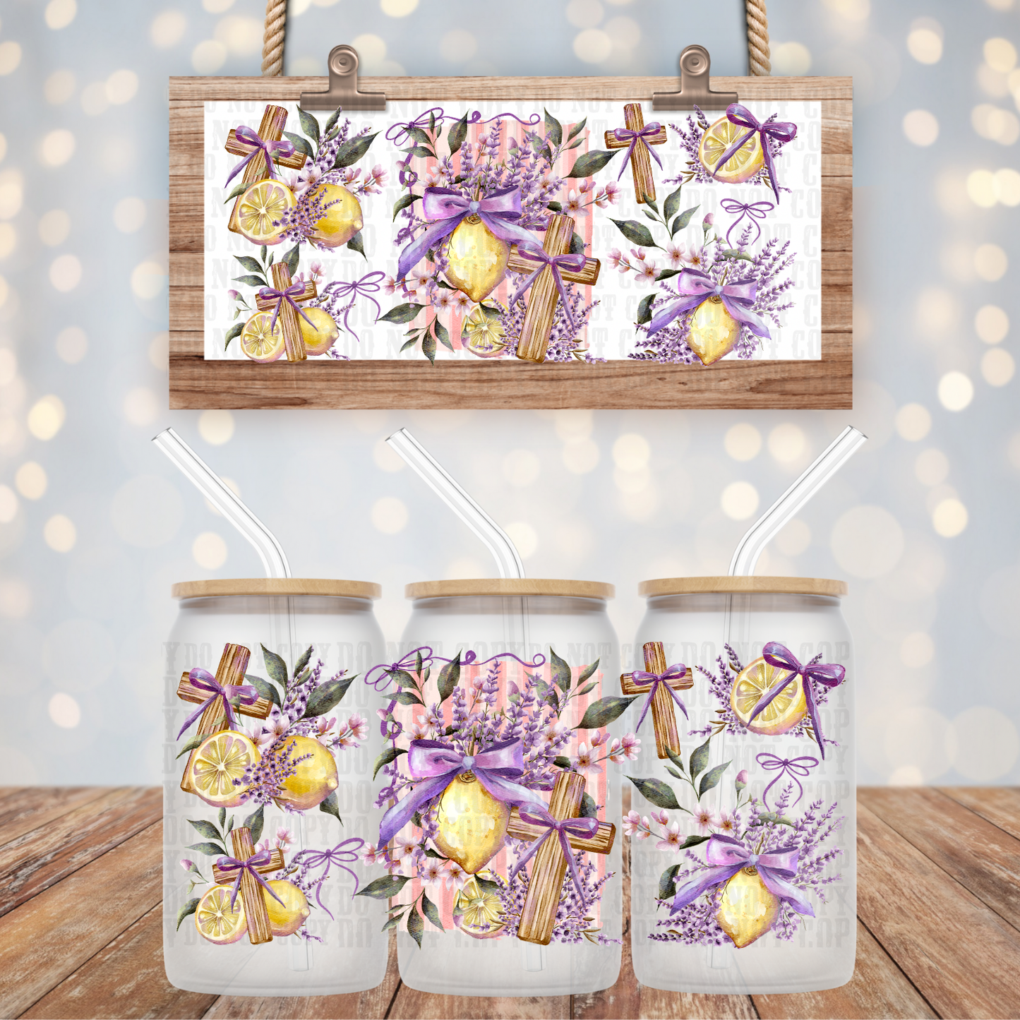 LAVENDER LEMON CROSS  UV DTF CUP WRAP
