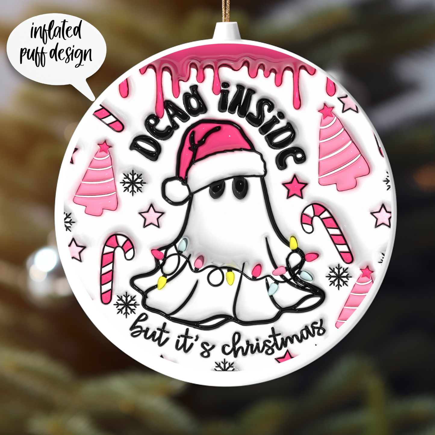 GHOSTY-POO SANTA -INFLATED PUFF DESIGN UV DTF ORNAMENT DECAL