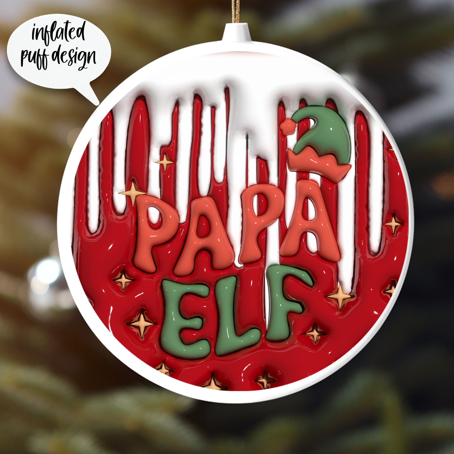 PAPA ELF -INFLATED PUFF DESIGN UV DTF ORNAMENT DECAL