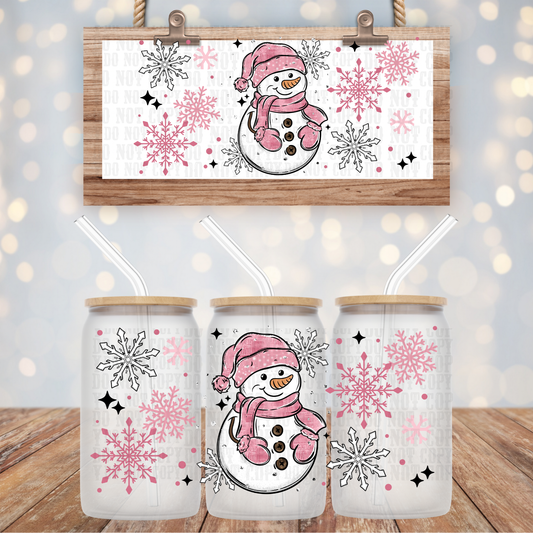 PINK SNOWMAN UV DTF CUP WRAP
