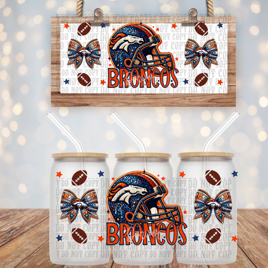 BRONCOS HELMUT FAUX RHINESTONE -  16oz UV DTF CUP WRAP