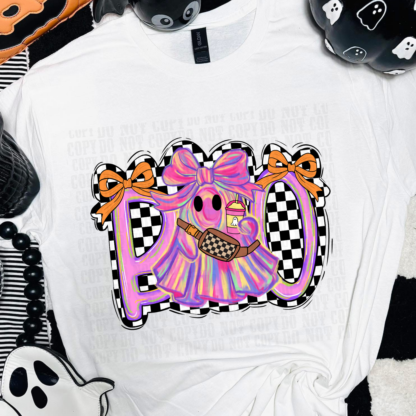 CHECKERED BOO GLOW IN THE DARK DTF