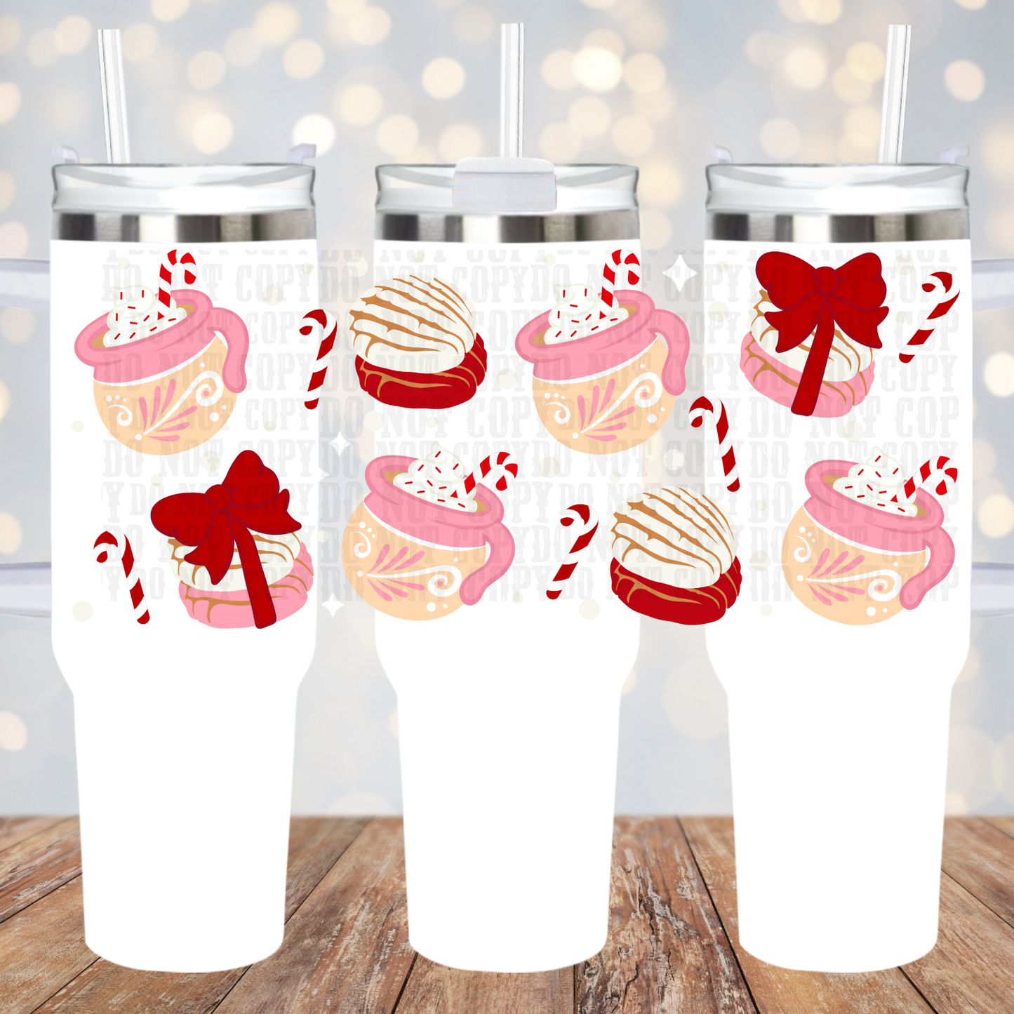 40oz PINK HOLIDAY JARROS  UV DTF CUP WRAP