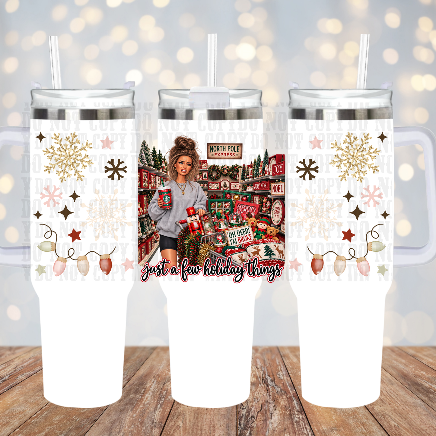 40oz HOLIDAY SHOPPING DOLL UV DTF CUP WRAP