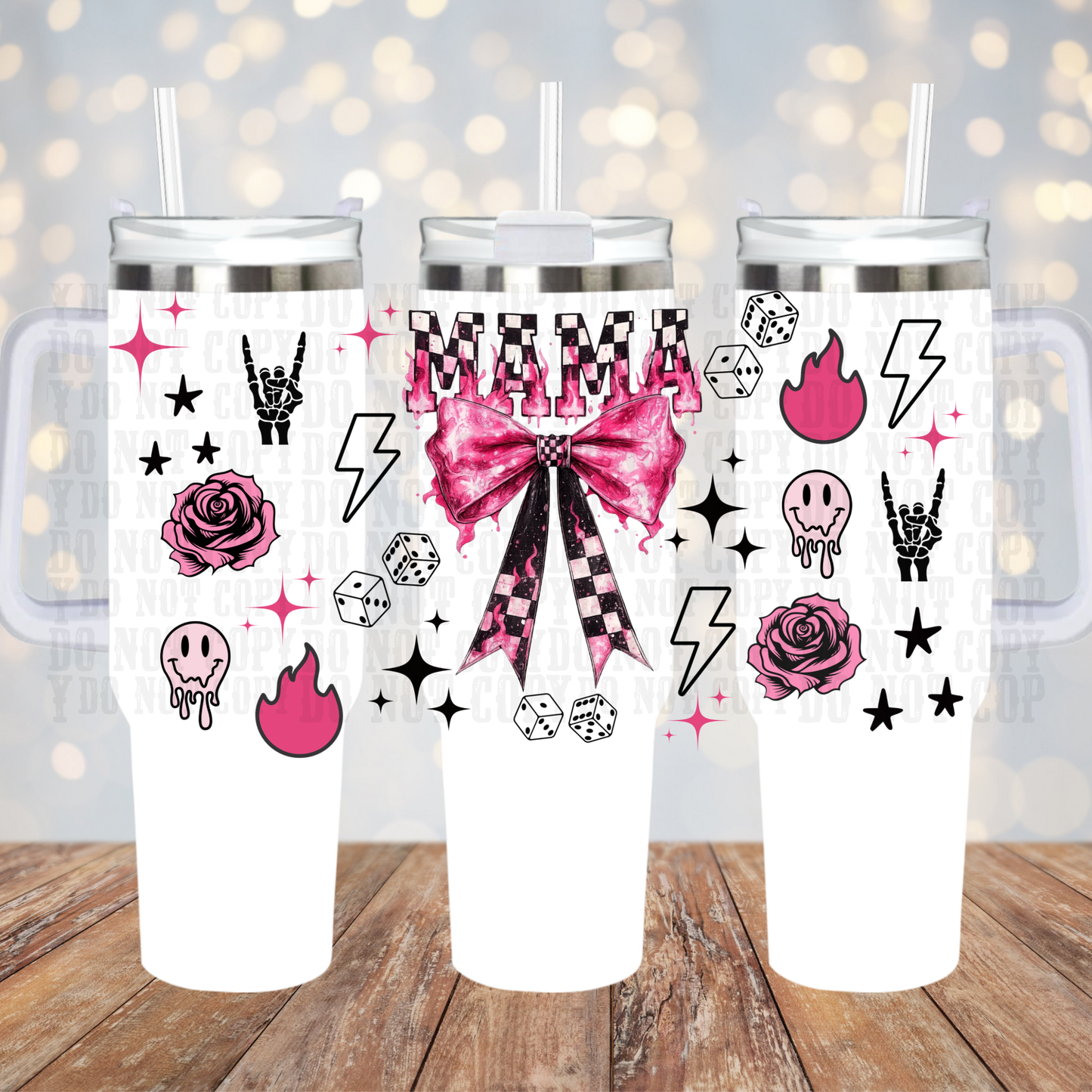 40oz PINK CHECKERED PEACE MAMA UV DTF Cup Wrap - SHOP EXCLUSIVE BY CIERRA