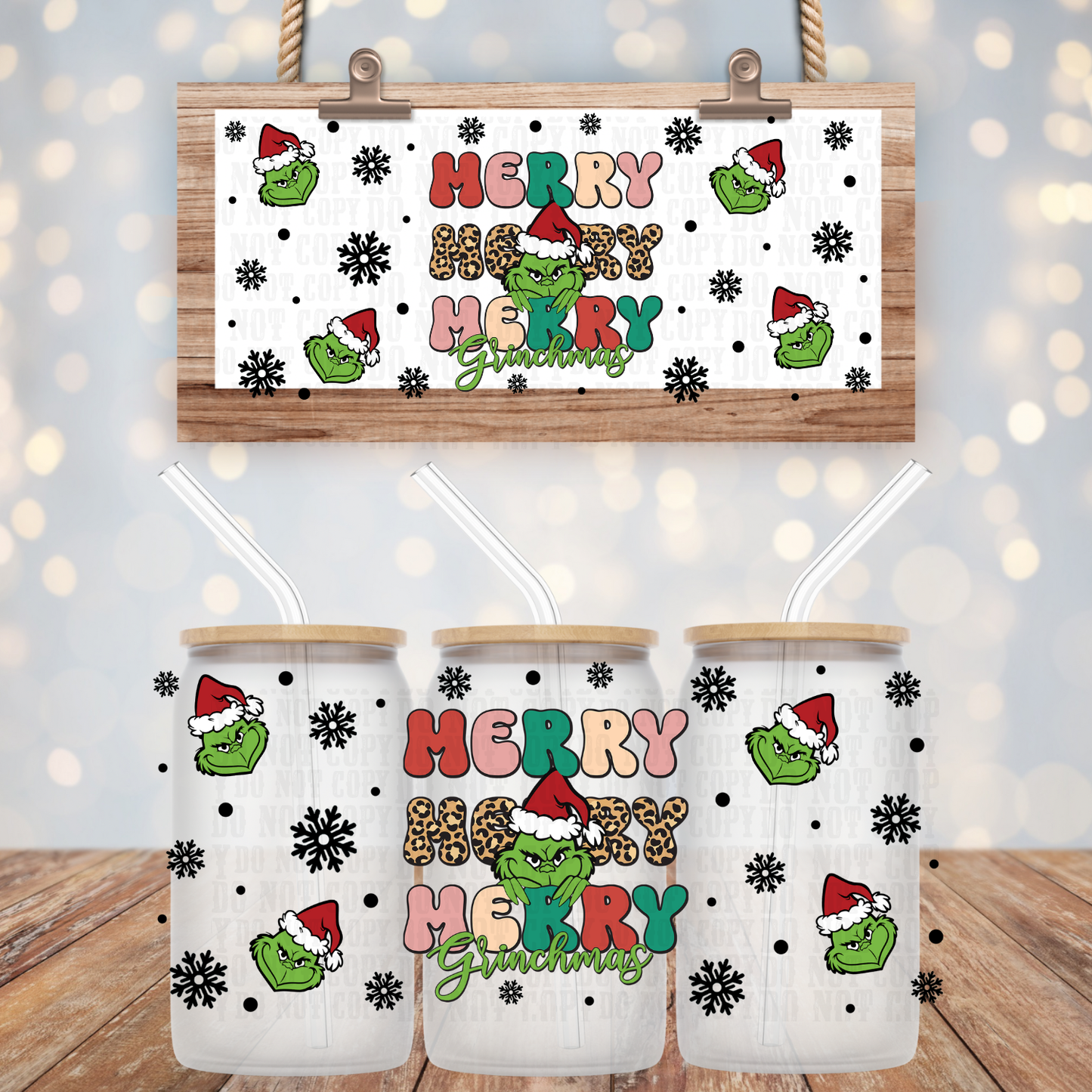 STACKED MERRY GREENMAS  UV DTF CUP WRAP