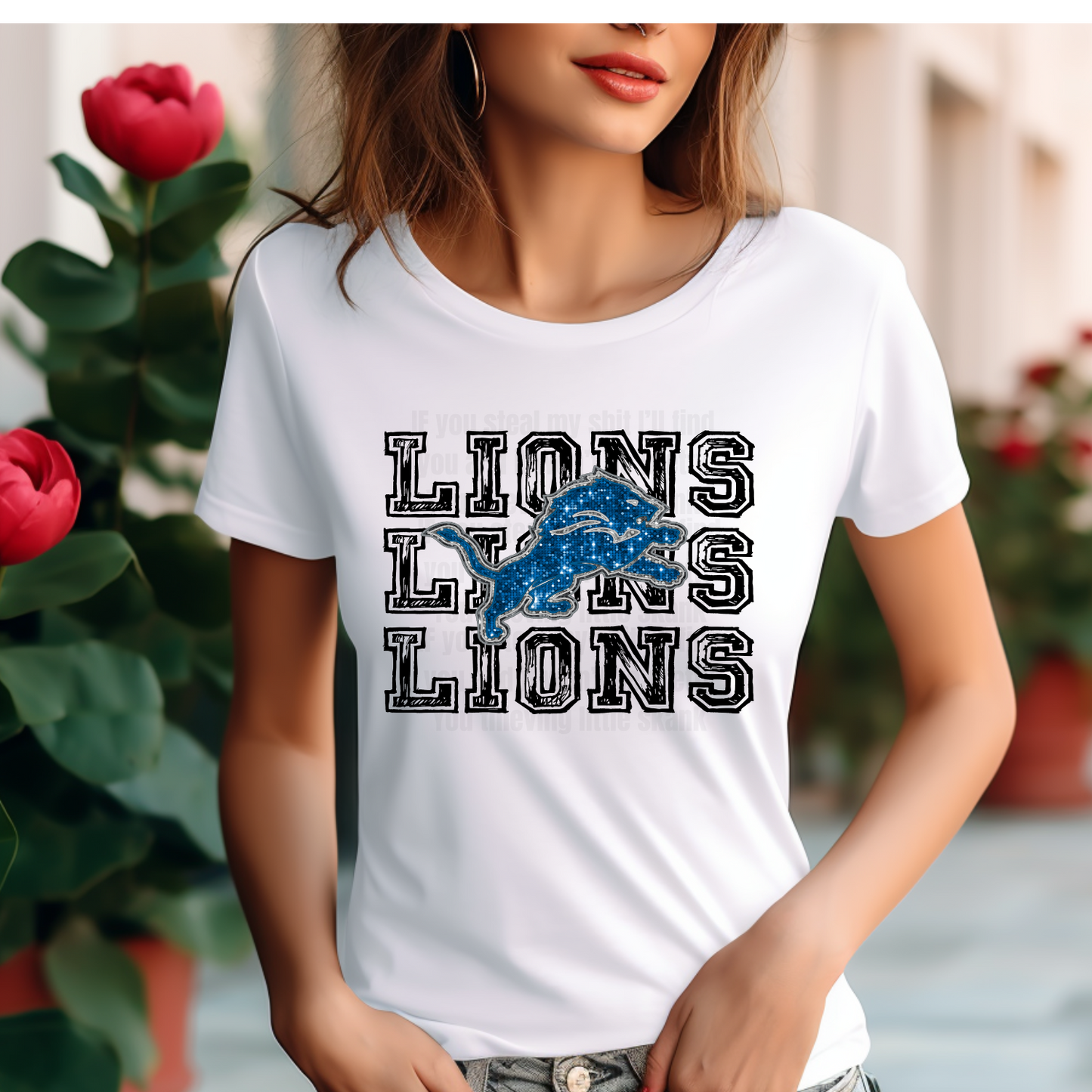 STACKED LIONS FAUX RHINESTONE DTF