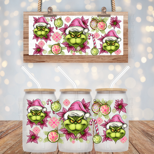 CHRISTMAS FLORALS PINK GRUMPY UV DTF CUP WRAP