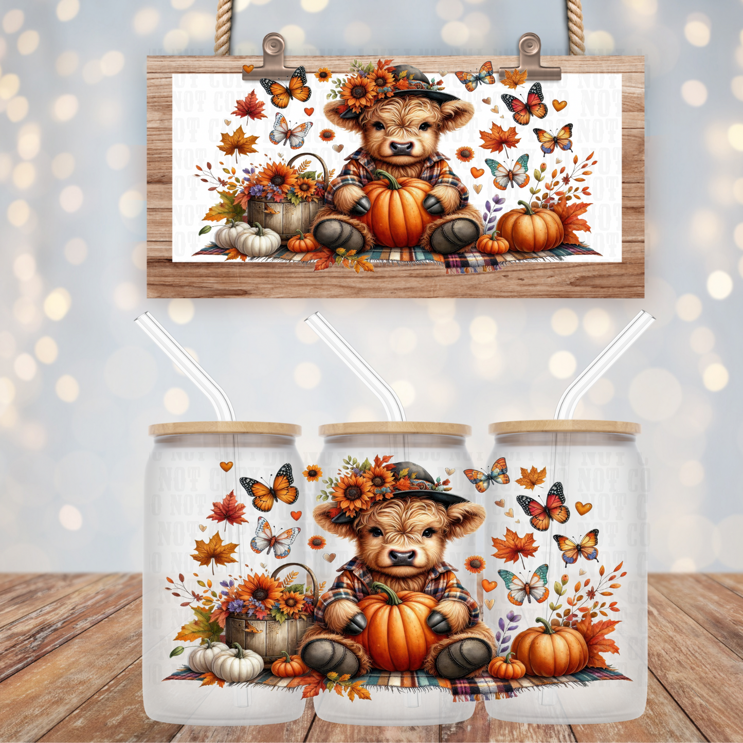 FALL COW PUMKY  PATCH UV DTF CUP WRAP