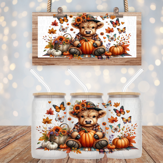 FALL COW PUMKY  PATCH UV DTF CUP WRAP