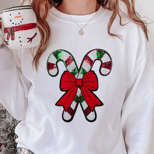 Red and Green Sequence Coquette Candy Cane Patch