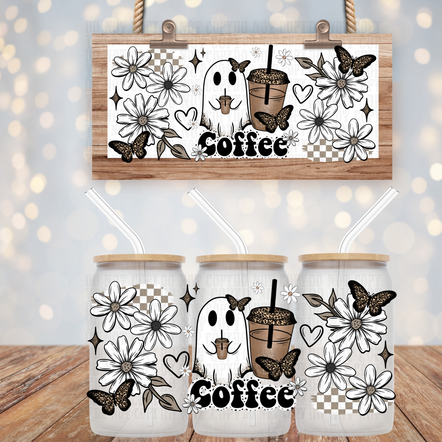 LEOPARD GHOSTIE COFFEE UV DTF CUP WRAP