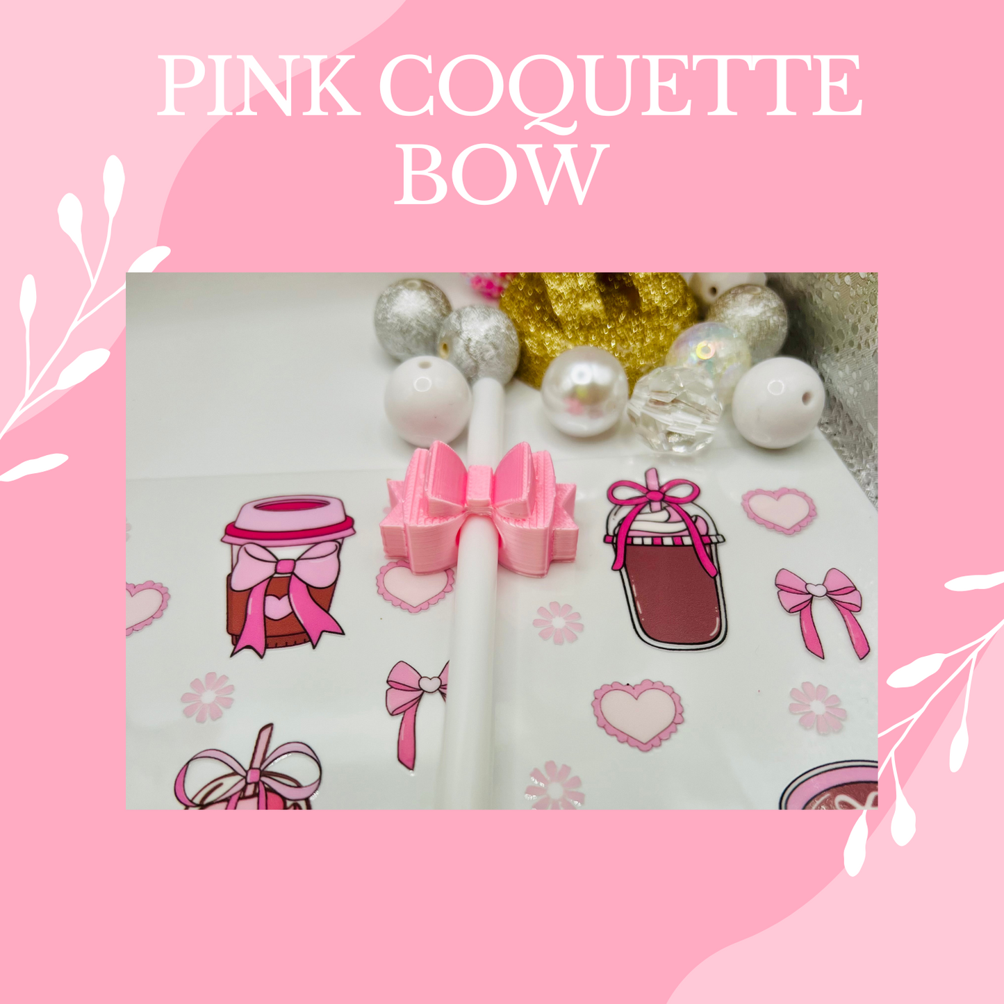 3D PINK COQUETTE BOW STRAW TOPPER  - Standard Size