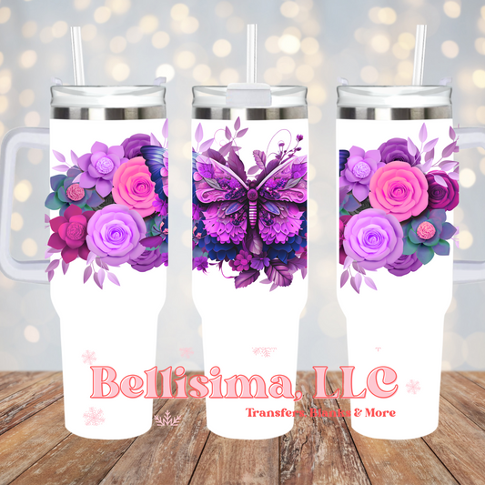 40oz 3D Purple Butterfly UV DTF Cup Wrap