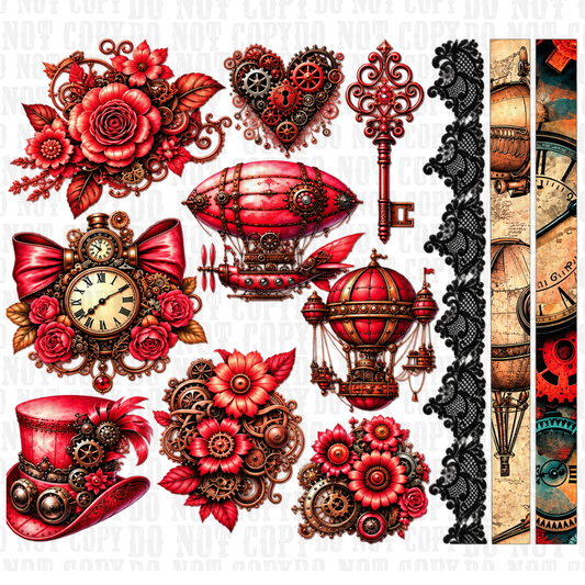 CRIMSON ROSE STEAMPUNK UV DTF ELEMENT SHEET