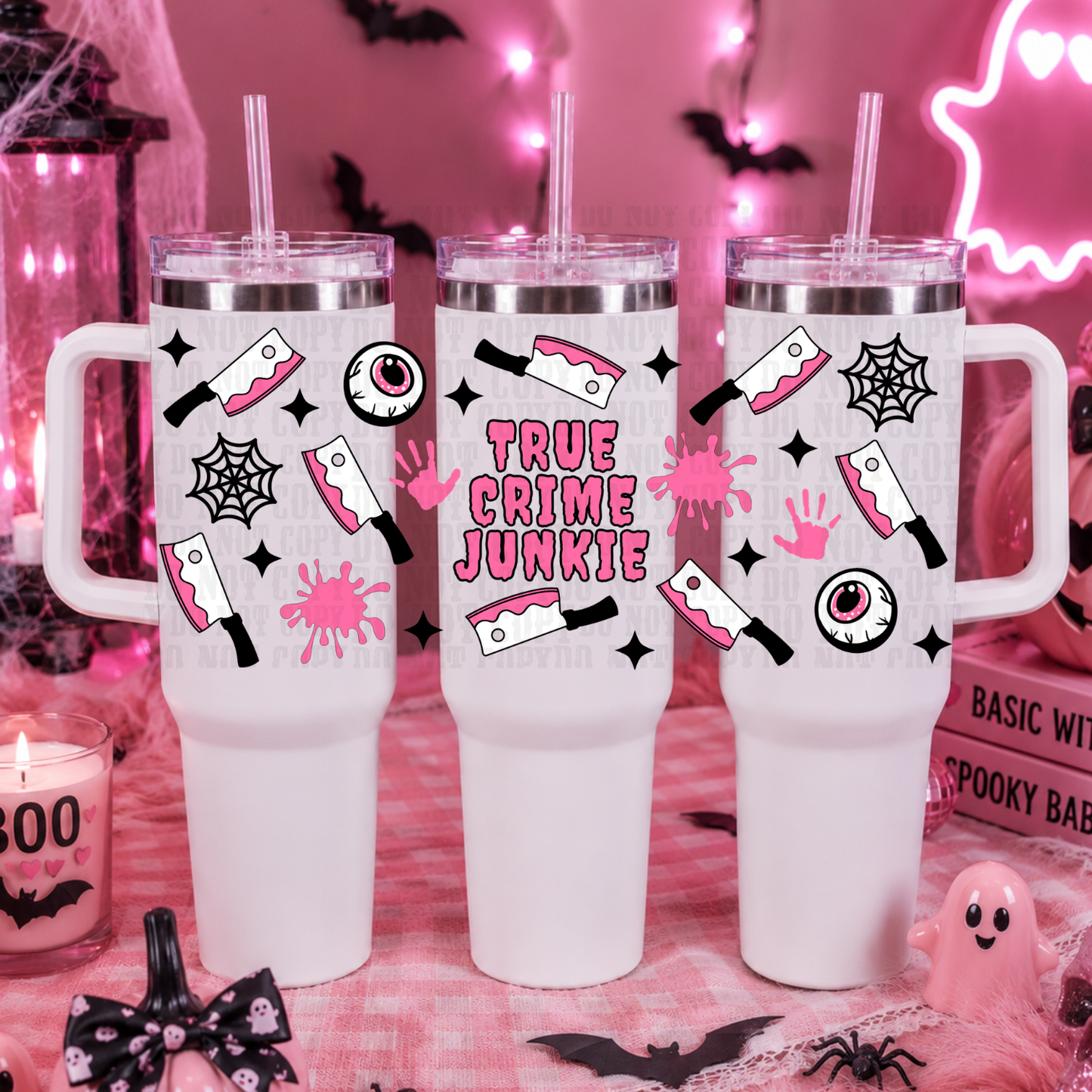 40oz  TRUE CRIME PINK JUNKIE  UV DTF CUP WRAP