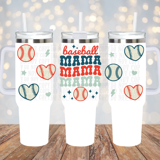 40oz STACKED BASEBALL MAMA UV DTF Cup Wrap