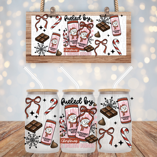FUELED BY CHRISTMAS AND ENERGY DRINKS  UV DTF CUP WRAP