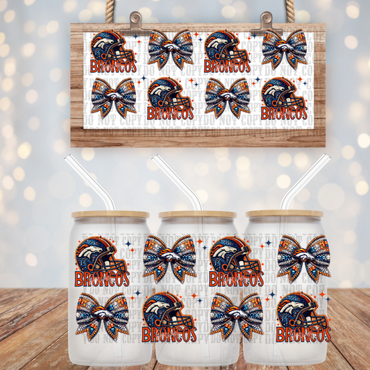 BRONCOS STACKED FAUX RHINESTONE -  16oz UV DTF CUP WRAP